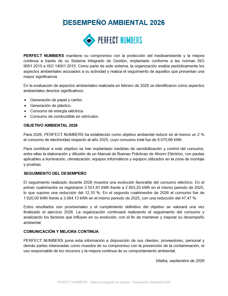 DESEMPEÑO AMBIENTAL 2026